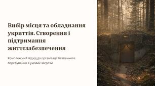Урок 62 "Вибір місця та обладнання укриттів. Створення і підтримання життєзабезпечення (вогонь, вода, харчування, ліки)". Модуль 5. Цивільне населення в кризових умовах.