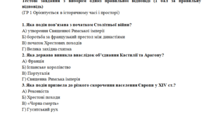 7 клас “Комплексна підсумкова робота з всесвітньої історії  (ІІ семестр, сімейна форма навчання)”