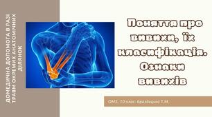 Презентація "Вивихи суглобів, їх класифікація. Ознаки вивихів"