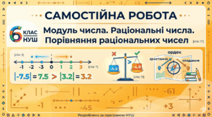 Самостійна робота з математики для 6 класу «Модуль числа. Раціональні числа. Порівняння раціональних чисел».