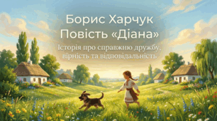 Борис Харчук. Повість «Діана». Художня оповідь про перебування на канікулах у селі міської дівчинки Марти, розкриття дружніх стосунків дівчинки зі своєю підопічною – вівчаркою Діаною. Сюжет і композиція твору