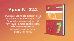 Урок № 22.2. Функція. Область визначення та область значень функції. Способи задання функції. Функціональна залежність між величинами як математична модель реальних явищ