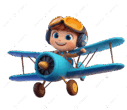 Маленький пилот с синим самолетом PNG , пилот, мультфильм, самолет PNG рисунок для бесплатной загрузки