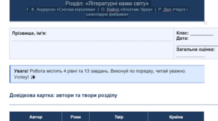 Розділ: «Літературні казки світу» Г.-К. Андерсен «Снігова королева»  |  О. Вайлд «Хлопчик-Зірка»  |  Р. Дал «Чарлі і шоколадна фабрика». Підсумкова різнорівнева робота+відповіді.