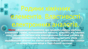 8 клас. НУШ. Презентація до уроку: Родини хімічних елементів. Властивості електронних аналогів.