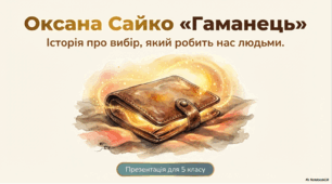 Оксана Сайко. «Гаманець». Проблема добра і зла, морального вибору людини. Образи Іванки й Ритки, спільне й відмінне у їхніх характерах і вихованні. ГР 1. Літературна вікторина.