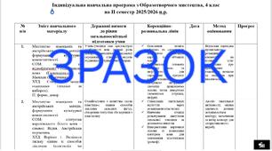 Індивідуальна навчальна програма з образотворчого мистецтва на ІІ семестр,  4 клас,  НУШ, для учня з ООП, 4 рівень підтримки