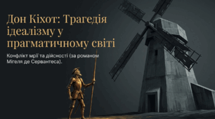 Конфлікт високих прагнень Дон Кіхота і буденної дійсності, неможливості реалізації ідеалів героя.