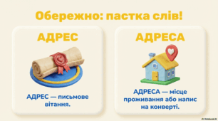 Написання адреси (для поштового відправлення, заповнення бланка документа тощо)