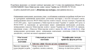 Модифікована програма за Шиян 3-4 клас («Фізична культура»)-НЕМОВЛЕННЄВА