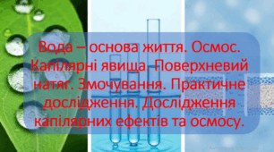 10 клас. Природничі науки. Презентація до уроку: Вода – основа життя. Осмос. Капілярні явища. Поверхневий натяг. Змочування.