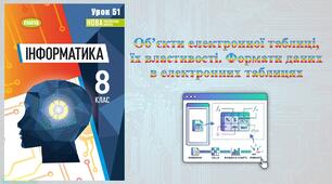 8 клас 51 урок НУШ. Об’єкти електронної таблиці, їх властивості. Формати даних в електронних таблицях