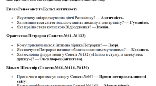 ГР 4. Діагностувальна робота. Шедеври Ренесансу. Літературний міст у сьогодення (Ф.Петрарка, В.Шекспір, М.Сервантес, Б.Космовська)