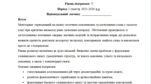 Моніторинг ДЛЯ ЛОГОПЕДА 7 клас 5 рівень 1 семестр(можу зробити індивідуально за потребами пишіть в особисті)