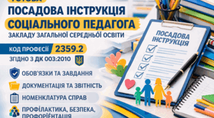 Посадова інструкція соціального педагога ЗЗСО (код 2359.2) + документація та номенклатура справ для перевірок