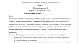 Моніторинг ДЛЯ ЛОГОПЕДА 8 клас 2 рівень ІІ семестр(можу зробити індивідуально за потребами пишіть в особисті)