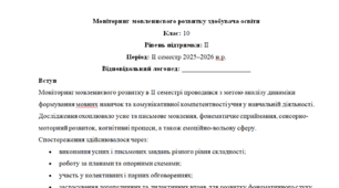 Моніторинг ДЛЯ ЛОГОПЕДА 10 клас 2 рівень ІІ семестр(можу зробити індивідуально за потребами пишіть в особисті)