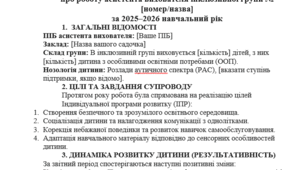 Аналітичний звіт асистента вихователя за 2025–2026 н.р. (дитина з РАС)