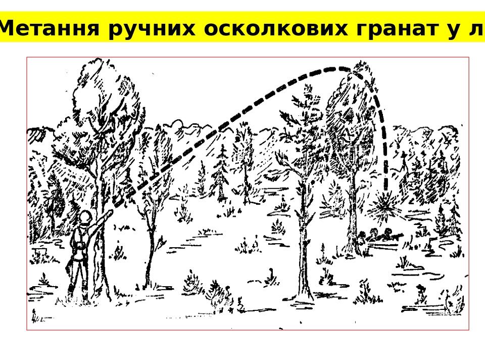 Метання ручних осколкових гранат у лісі.
