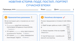 Робочий аркуш  "Новітня історія: події, постаті. Портрет сучасної епохи"