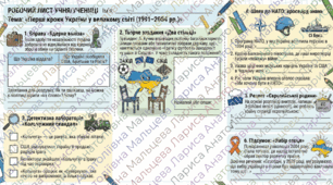 Робочий лист: «Перші кроки України у великому світі (1991–2004 рр.)»