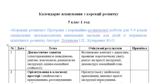 Календарне планування з корекції розвитку 5 клас-1 год/тиж. на І та ІІ семестр - ЗПР(2)-----ПСИХОЛОГ(можу зробити індивідуально за потребами пишіть в особисті)