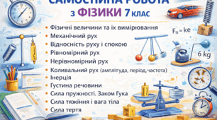 Самостійна робота з фізики 7 клас .Теми: "Фізичні величини   Механічний рух  Відносність руху і спокою  Рівномірний рух  Нерівномірний рух  Коливальний рух (амплітуда, період, частота)  Інерція  Густина речовини