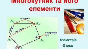Презентація до уроку з геометрії в 8 класі "Многокутники. Площі многокутників. Многокутник та його елементи" НУШ
