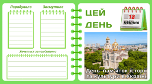 Рубрика "ЦЕЙ ДЕНЬ". 18 квітня - День  пам'яток історії та культури в Україні. "Комплект нашвидкуруч" для проведення тематичного дня у класі