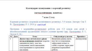 Календарне планування з корекції розвитку 7 клас-2 год/тиж на І та ІІ семестр---ЗПР+лег.інтелект. поруш.+ метакогнітивні навички----ПСИХОЛОГ.----(можу зробити індивідуально за потребами пишіть в особисті)