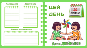 Рубрика "ЦЕЙ ДЕНЬ". 20 квітня - День ДВІЙНИКІВ. "Комплект нашвидкуруч" для проведення тематичного дня у класі