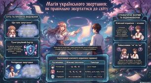 Інфографіка до уроку української мови в 8 класі "Звертання непоширені й поширені. Риторичне звертання"