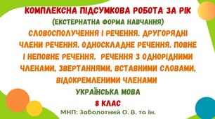 Комплексна підсумкова робота за рік (екстернатна форма навчання). Українська мова. 8 клас НУШ (МНП: Заболотний О. В. та ін.)