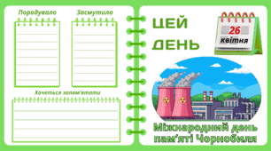 Рубрика "ЦЕЙ ДЕНЬ". 26 квітня - Міжнародний день пам’яті  Чорнобиля. "Комплект нашвидкуруч" для проведення тематичного дня у класі