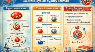 Узагальнення знань з теми: ”Досліджуємо будову атома”. За 3 групами результатів