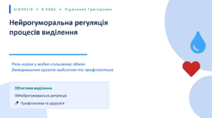 Нейрогуморальна регуляція процесів виділення. Роль нирок у здійсненні водно-сольового обміну. Захворювання органів виділення та їхня профілактика