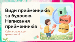 Види прийменників за  будовою. Написання прийменників разом, окремо та з дефісом.