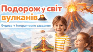Матеріріал до уроку. "Подорож у світ вулканів" 🌋 (будова + інтерактивне завдання)
