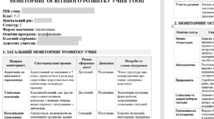 Моніторинг освітнього розвитку учня з ООП (5 клас) — готовий шаблон для вчителя