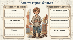 Анкета героя (Федька, Толі) за твором «Федько-халамидник» В. Винниченка