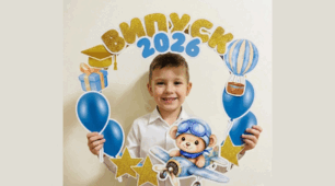 ✈️ Фотозона  рамка  "Випуск:2026" для садочку (Акварельний стиль + Золото)