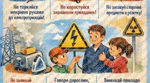 Плакат «Техніка безпеки з електроприладами»