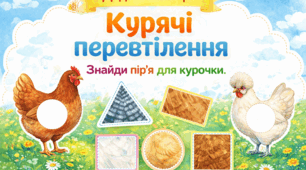 Дидактична гра "Курячі перевтілення. Знайди пір’я для курочки"