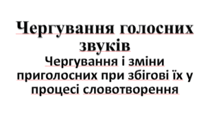 Чергування голосних  звуків  Чергування і зміни приголосних при збігові їх у процесі словотворення