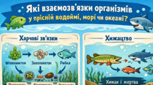 Які взаємозв’язки організмів у прісній водоймі, морі чи океані. Робота в групах