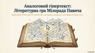 Можливість вибору шляхів читання твору як вияв характерної для постмодерністської  літературної гри  письменника з текстом і читачем. Варіанти фіналу твору як ознака стилю М. Павича. Значення центральної метафори