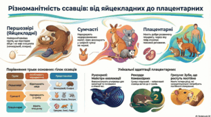 Різноманітність ссавців. Першозвірі. Сумчасті. Комахоїдні. Рукокрилі. Гризуни