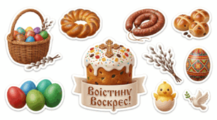 Набір великодніх наліпок ( для лепбука , листівок, щоденника, подарунків)