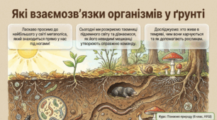 Які взаємозв’язки організмів у ґрунті — презентація НУШ для 6 класу (ґрунтові організми, екосистема ґрунту, ланцюги живлення, приклади)