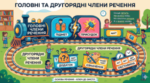Презентація до уроку узагальнення знань у 5 класі "Головні та другорядні члени речення"